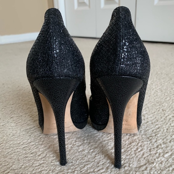 Jimmy Choo Authentic Women’s Black Sparkly “Luna” High Heel Open Toe Pumps - Picture 7 of 10